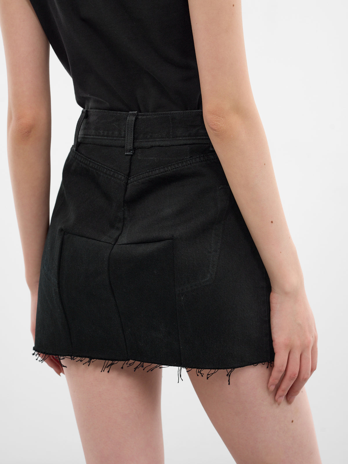 Black Cut-Up Denim Mini Skirt (WE76DK349B5-VINTAGE-BLACK)