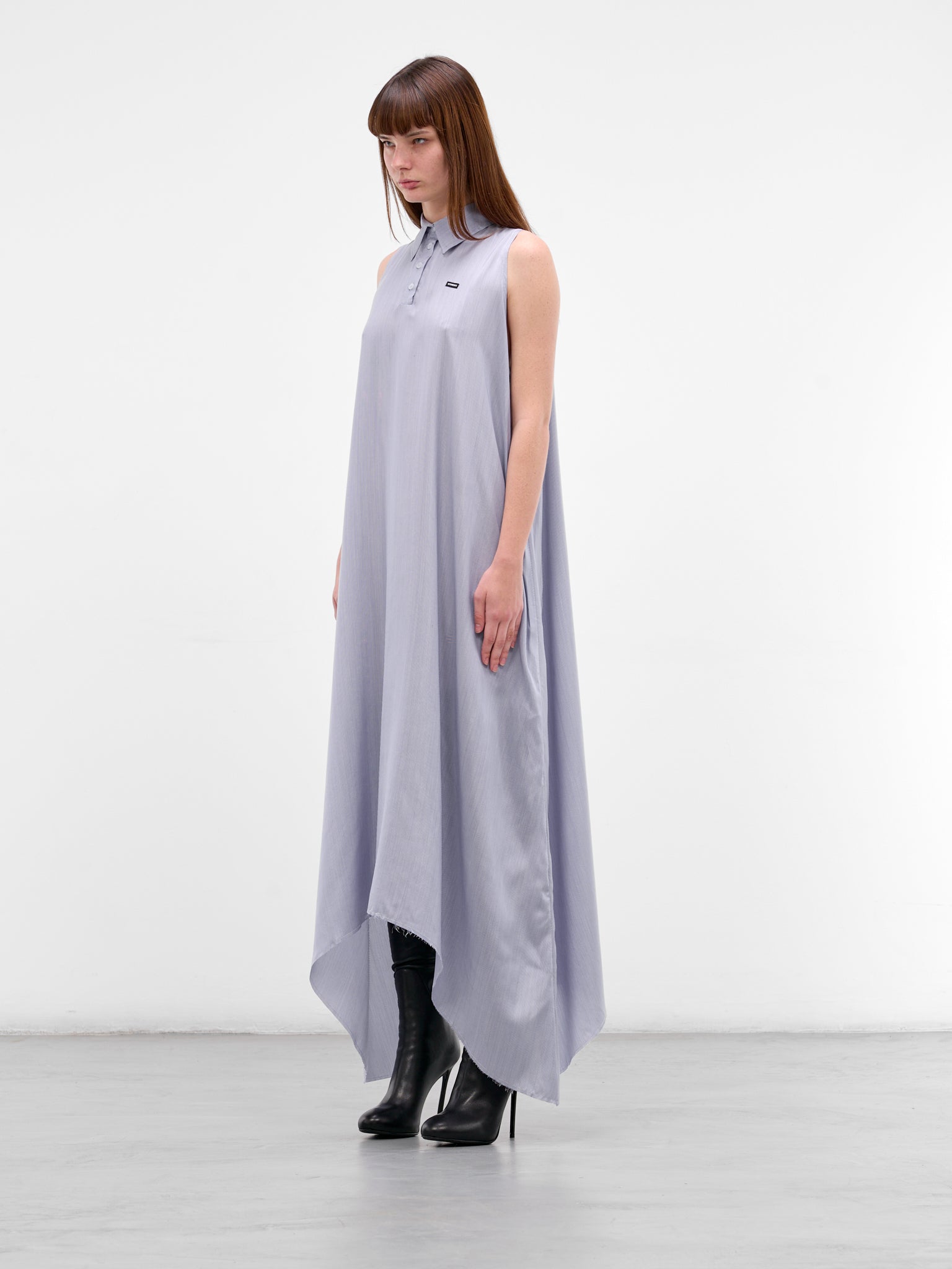 Gray Silk Polo Maxi Dress (WE76DR379N-BLUE)