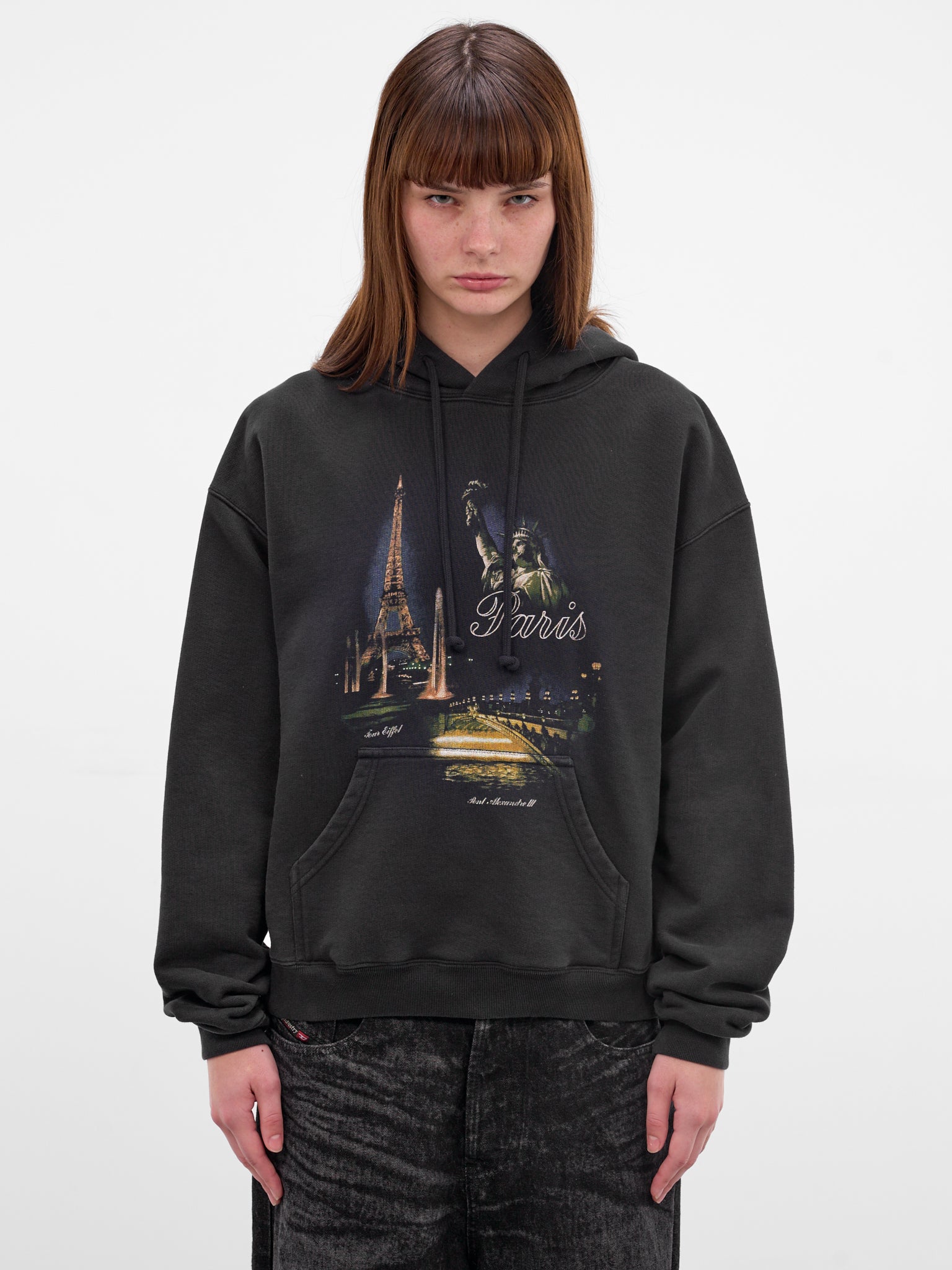 Black Molleton Paris Graphic Hoodie (WE76HD553B-BLACK)