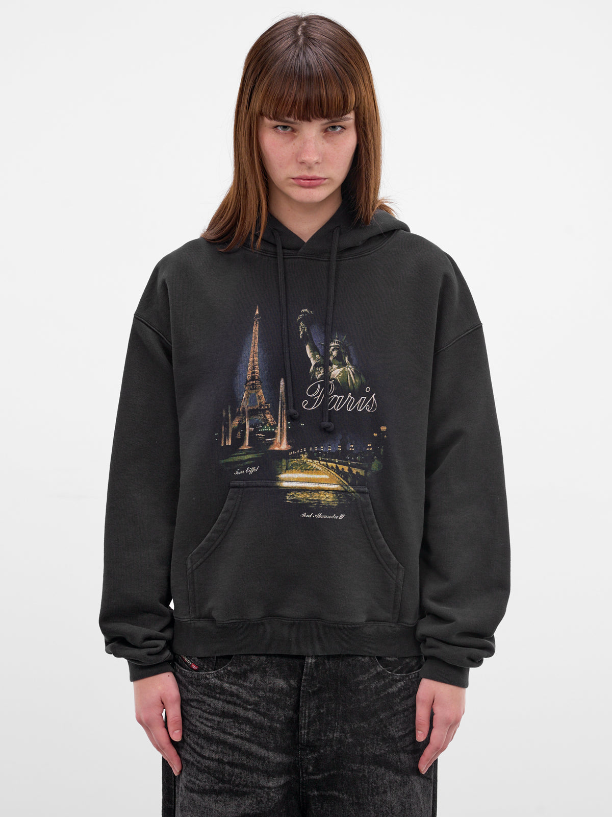 Black Molleton Paris Graphic Hoodie (WE76HD553B-BLACK)