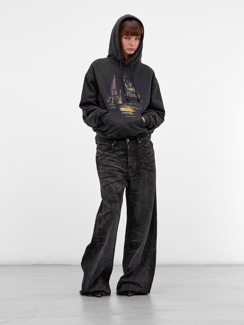 Black Molleton Paris Graphic Hoodie (WE76HD553B-BLACK)