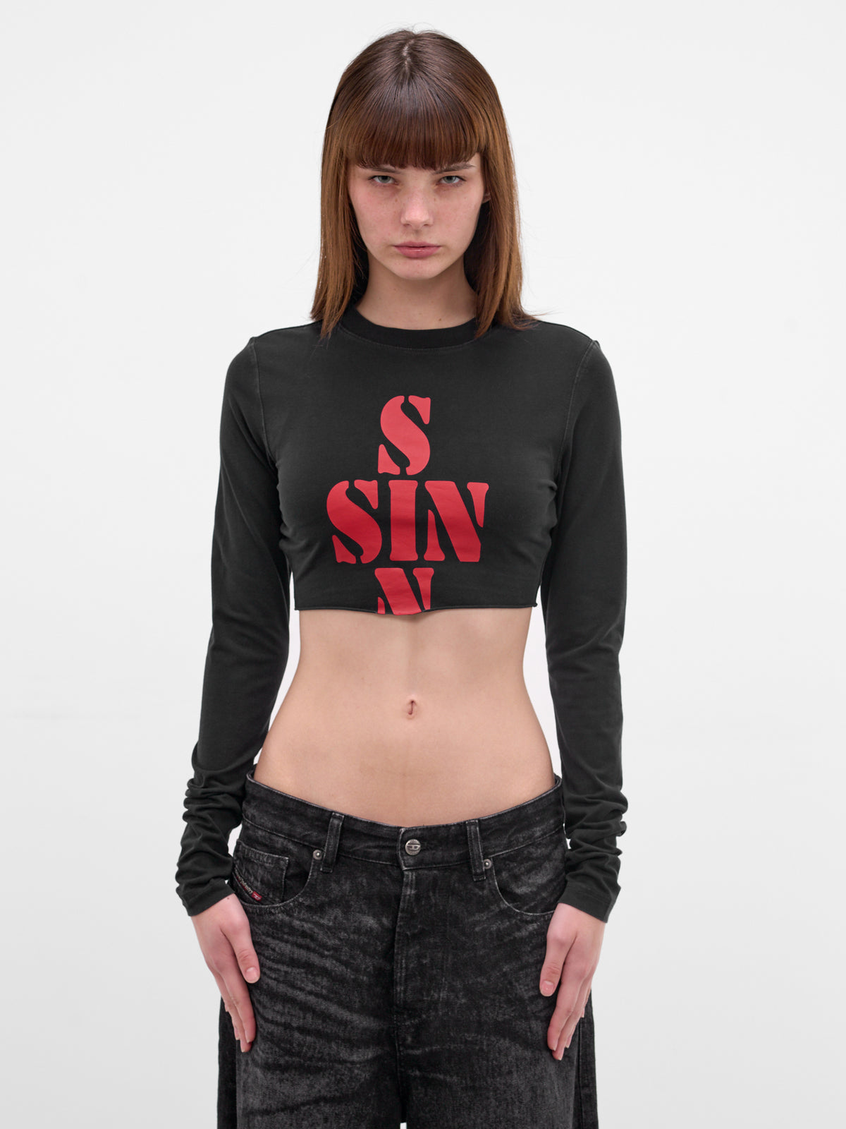 Black Sin Graphic Cropped Tee (WE76LS541B-BLACK)