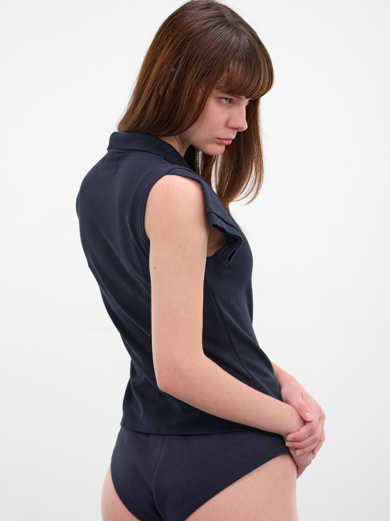 Navy Trompe L'oeil Sleeves Polo (WE76PO452N-NAVY)