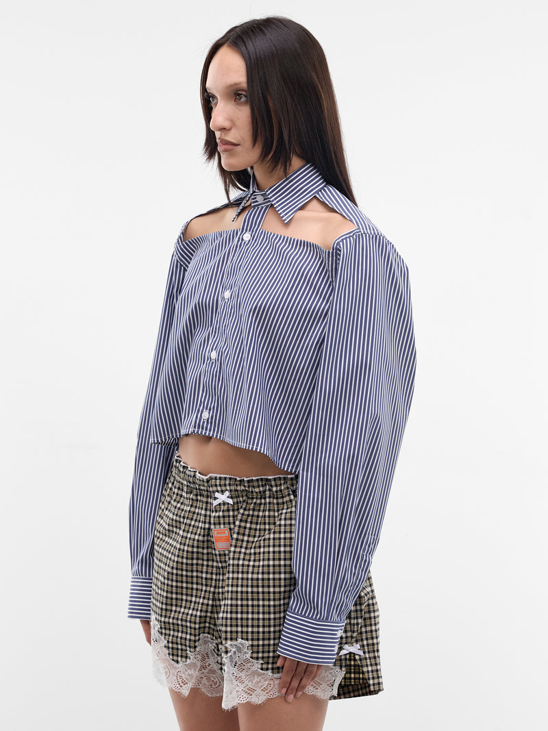 Navy Striped Cut-Out Cropped Shirt (WE76SH375NS-NAVY-STRIPES)