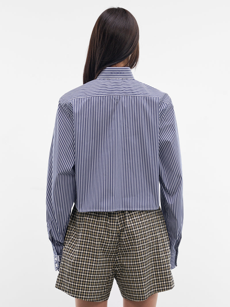 Navy Striped Cut-Out Cropped Shirt (WE76SH375NS-NAVY-STRIPES)