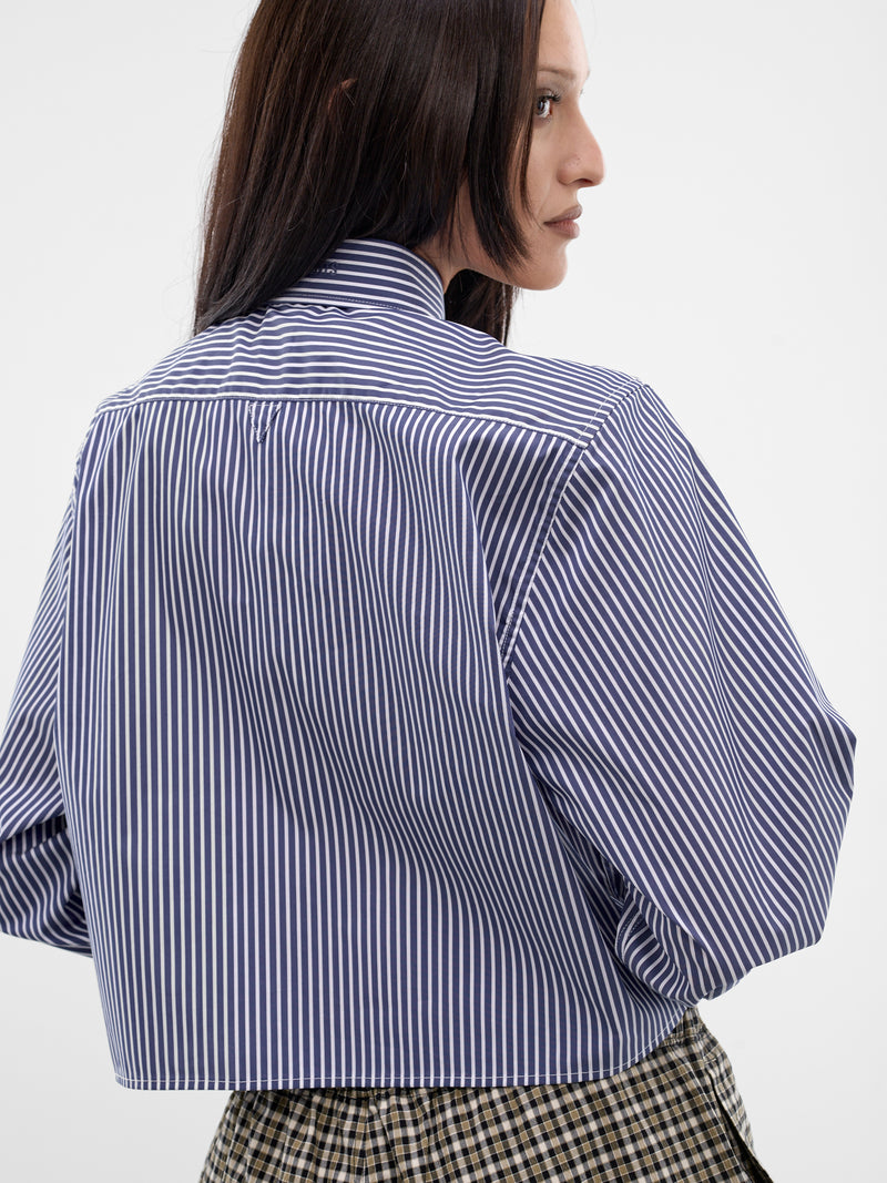 Navy Striped Cut-Out Cropped Shirt (WE76SH375NS-NAVY-STRIPES)