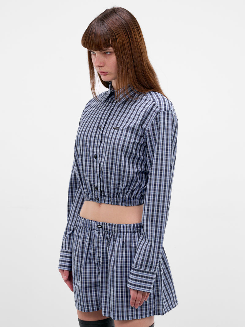 Blue Check Cotton Cropped Shirt (WE76SH385NC-BLUE-NAVY-CHECK)