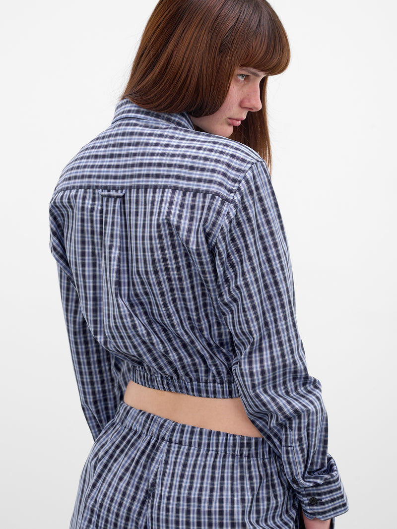 Blue Check Cotton Cropped Shirt (WE76SH385NC-BLUE-NAVY-CHECK)