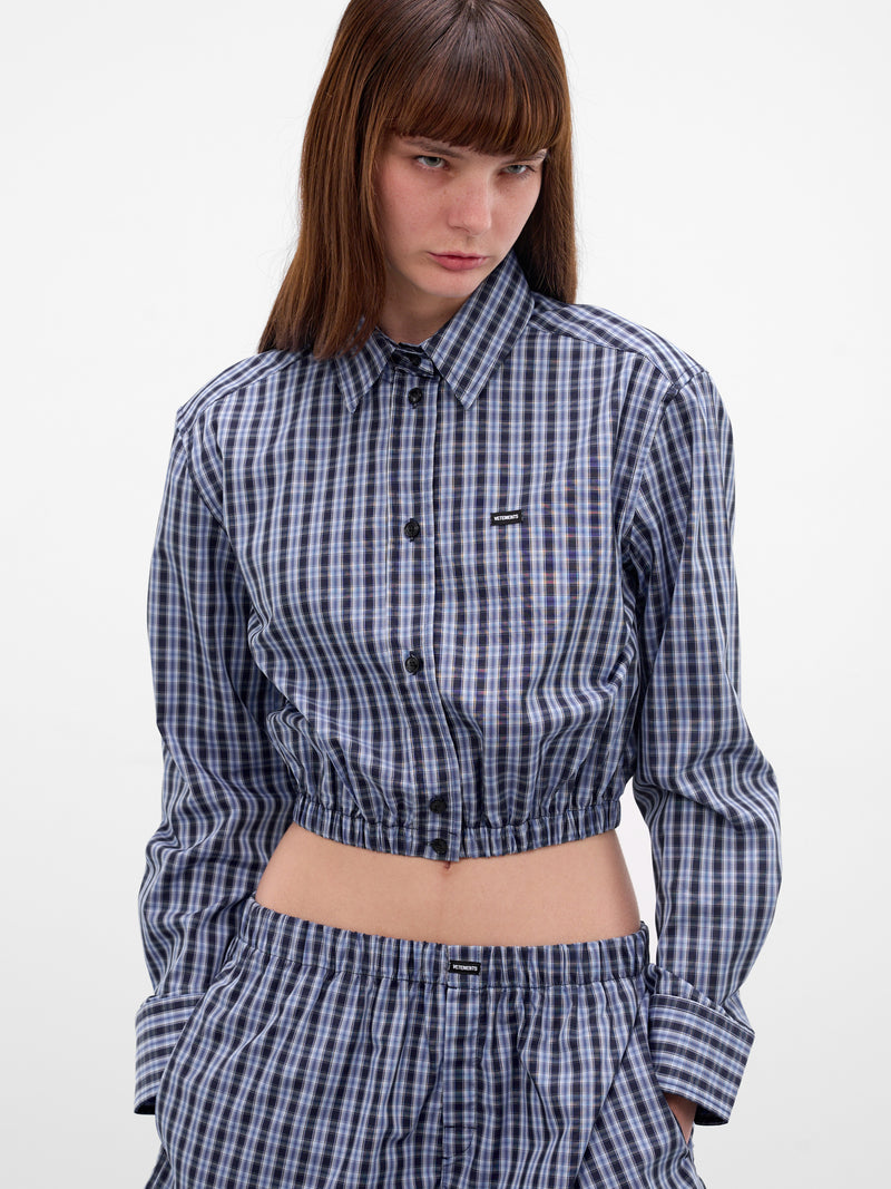 Blue Check Cotton Cropped Shirt (WE76SH385NC-BLUE-NAVY-CHECK)