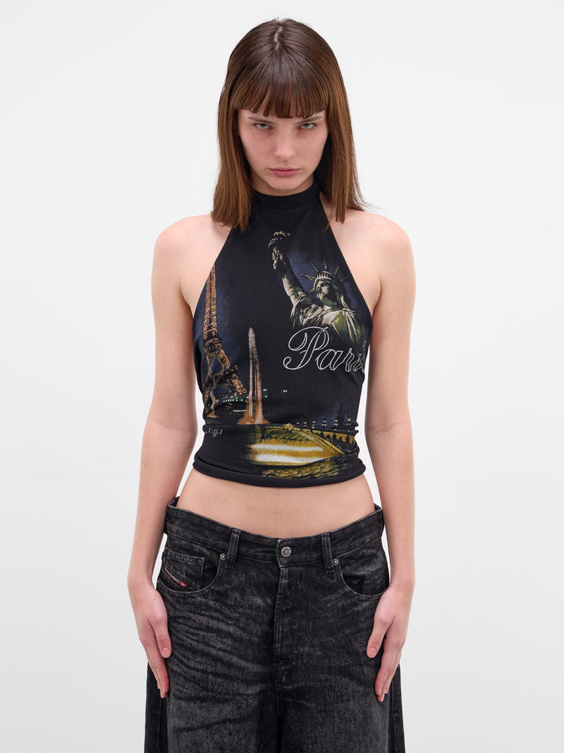 Black Paris Graphic Halterneck Tank (WE76TO555B-BLACK)