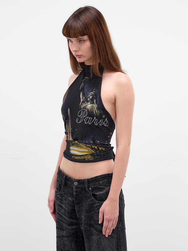 Black Paris Graphic Halterneck Tank (WE76TO555B-BLACK)