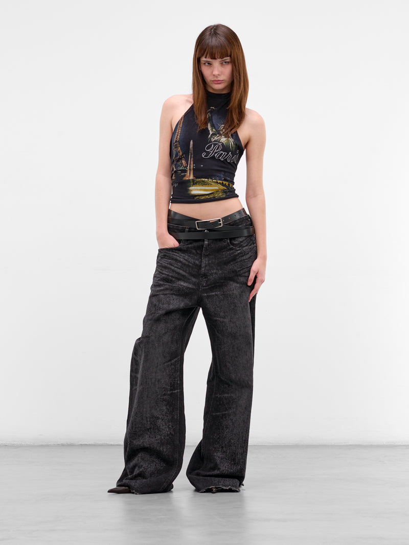 Black Paris Graphic Halterneck Tank (WE76TO555B-BLACK)