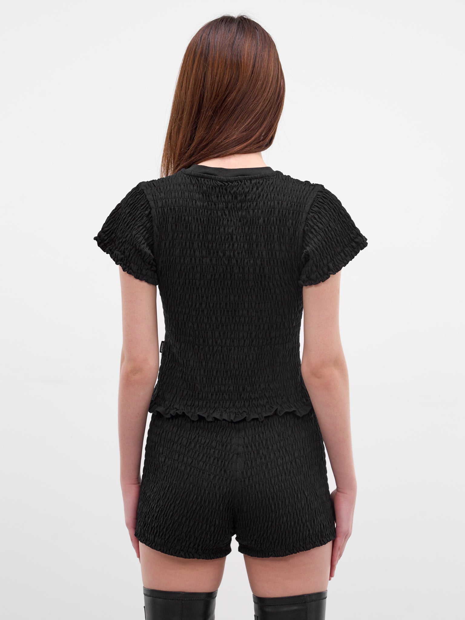 Black Cotton Jersey Shirred Tee (WE76TR422B-BLACK)