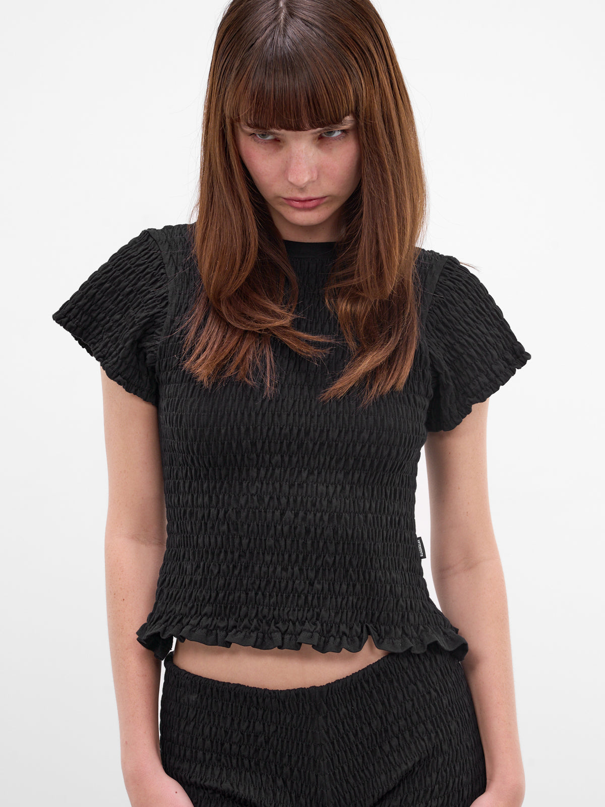 Black Cotton Jersey Shirred Tee (WE76TR422B-BLACK)