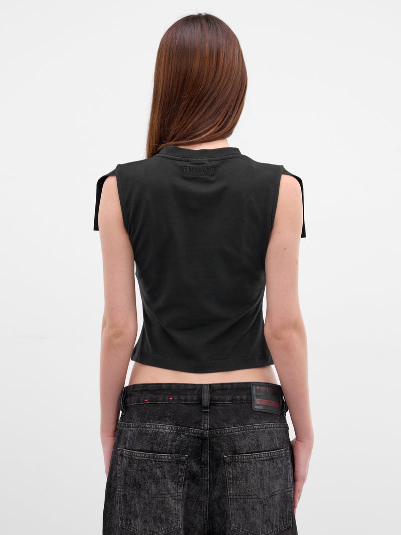 Black Trompe L'oeil Sleeves Tank (WE76TR527B-BLACK)