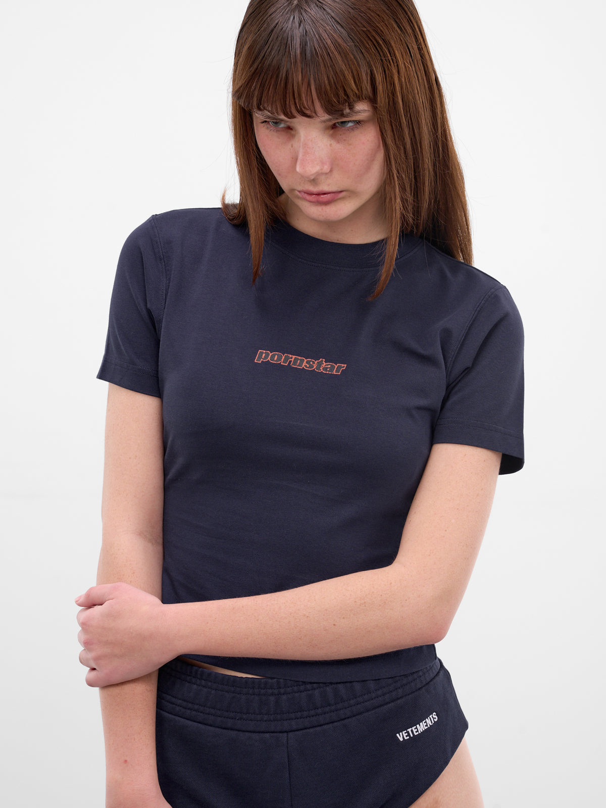 Navy Cotton Pornstar Graphic Tee (WE76TR547N-NAVY)