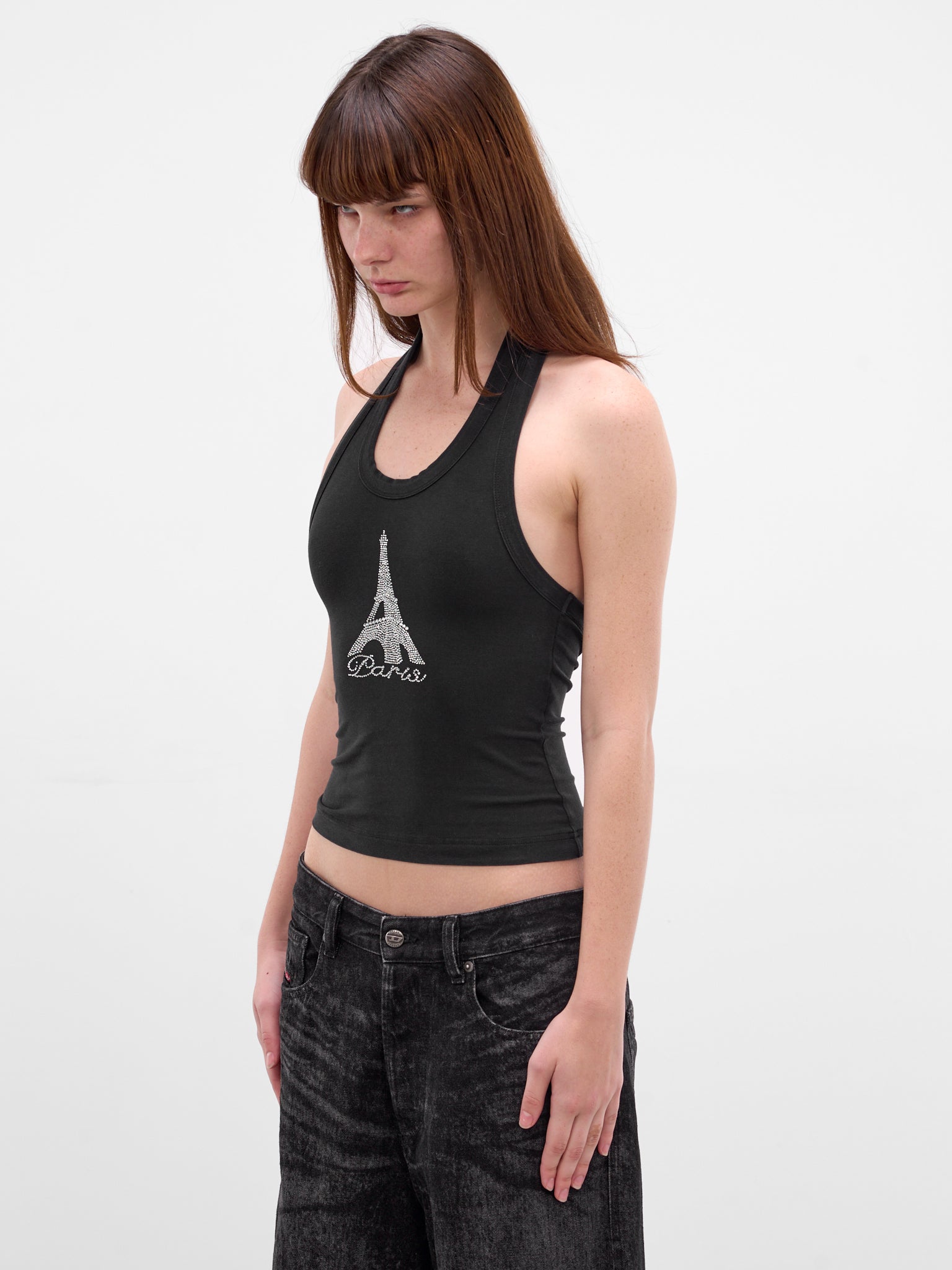 Black Paris Rhinestone Halter Tank (WE76TT522B-BLACK)
