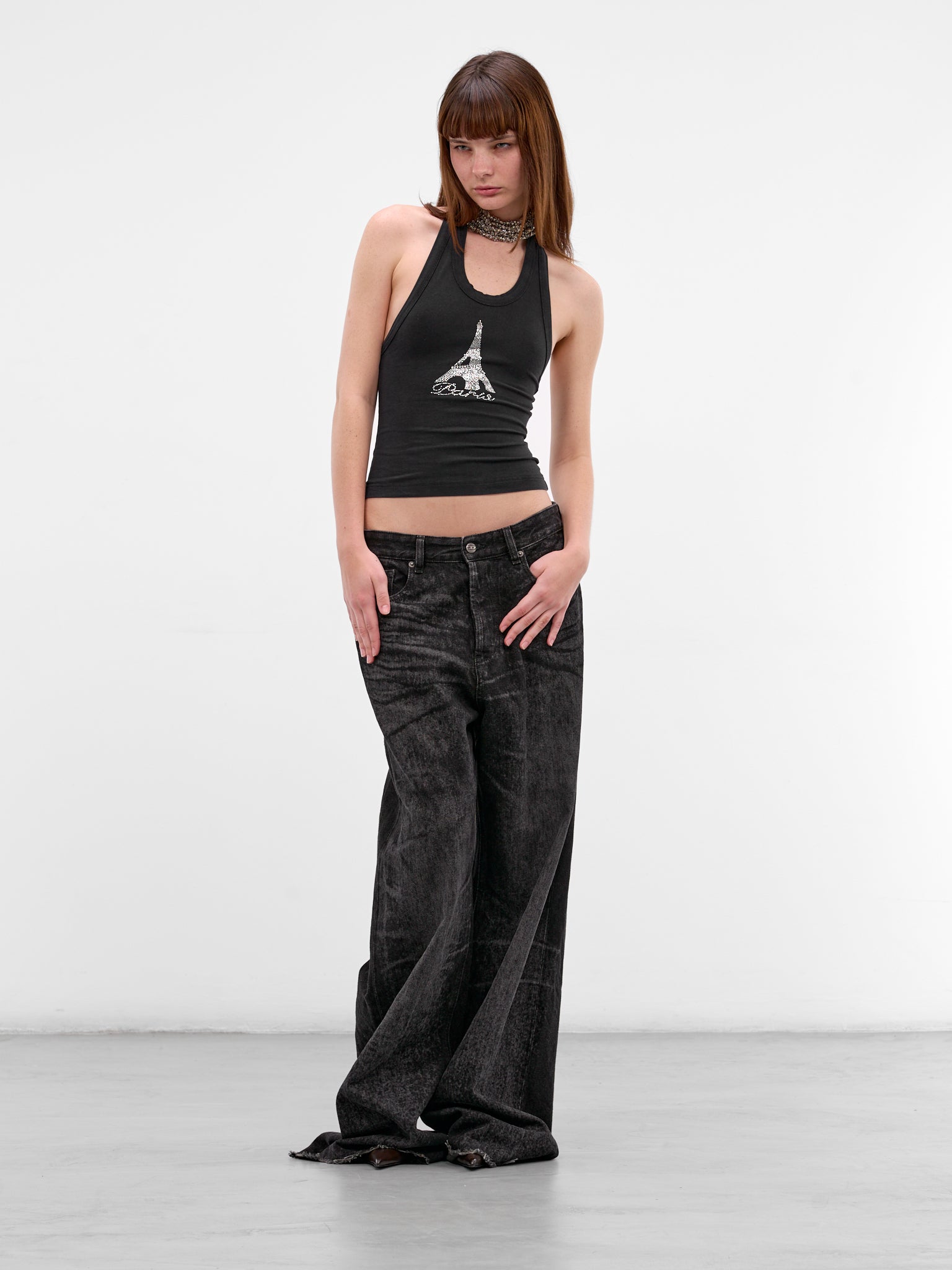 Black Paris Rhinestone Halter Tank (WE76TT522B-BLACK)