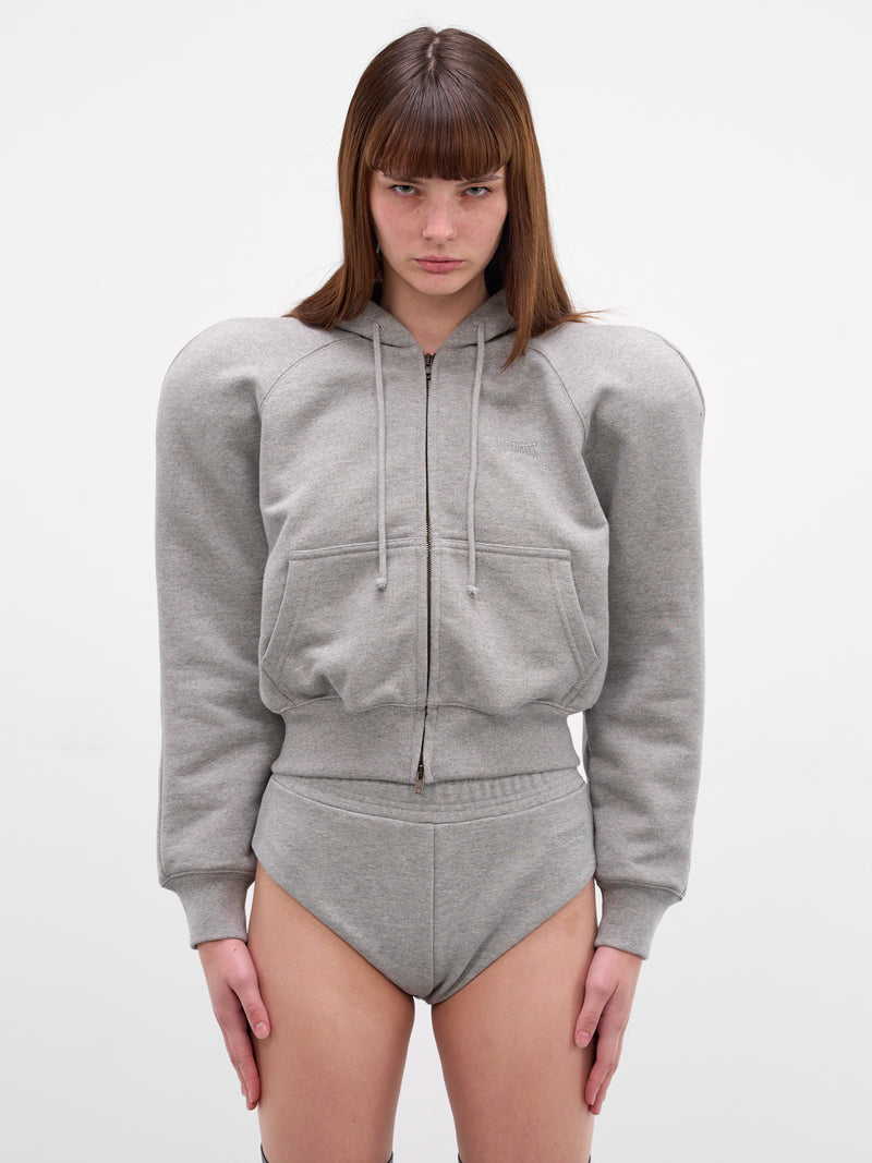 Gray Round Shoulders Zip Hoodie (WE76ZU503G-GREY-MELANGE)