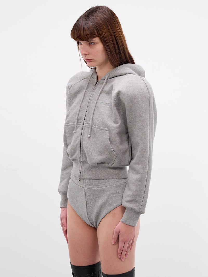 Gray Round Shoulders Zip Hoodie (WE76ZU503G-GREY-MELANGE)