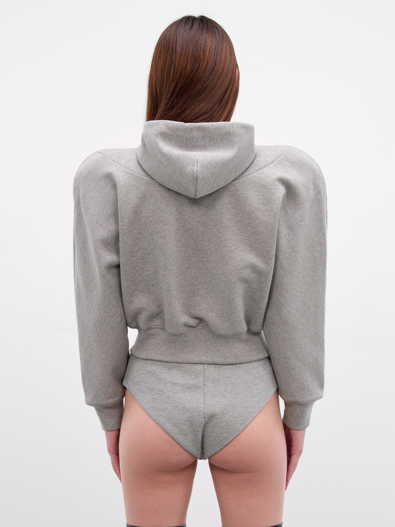Gray Round Shoulders Zip Hoodie (WE76ZU503G-GREY-MELANGE)
