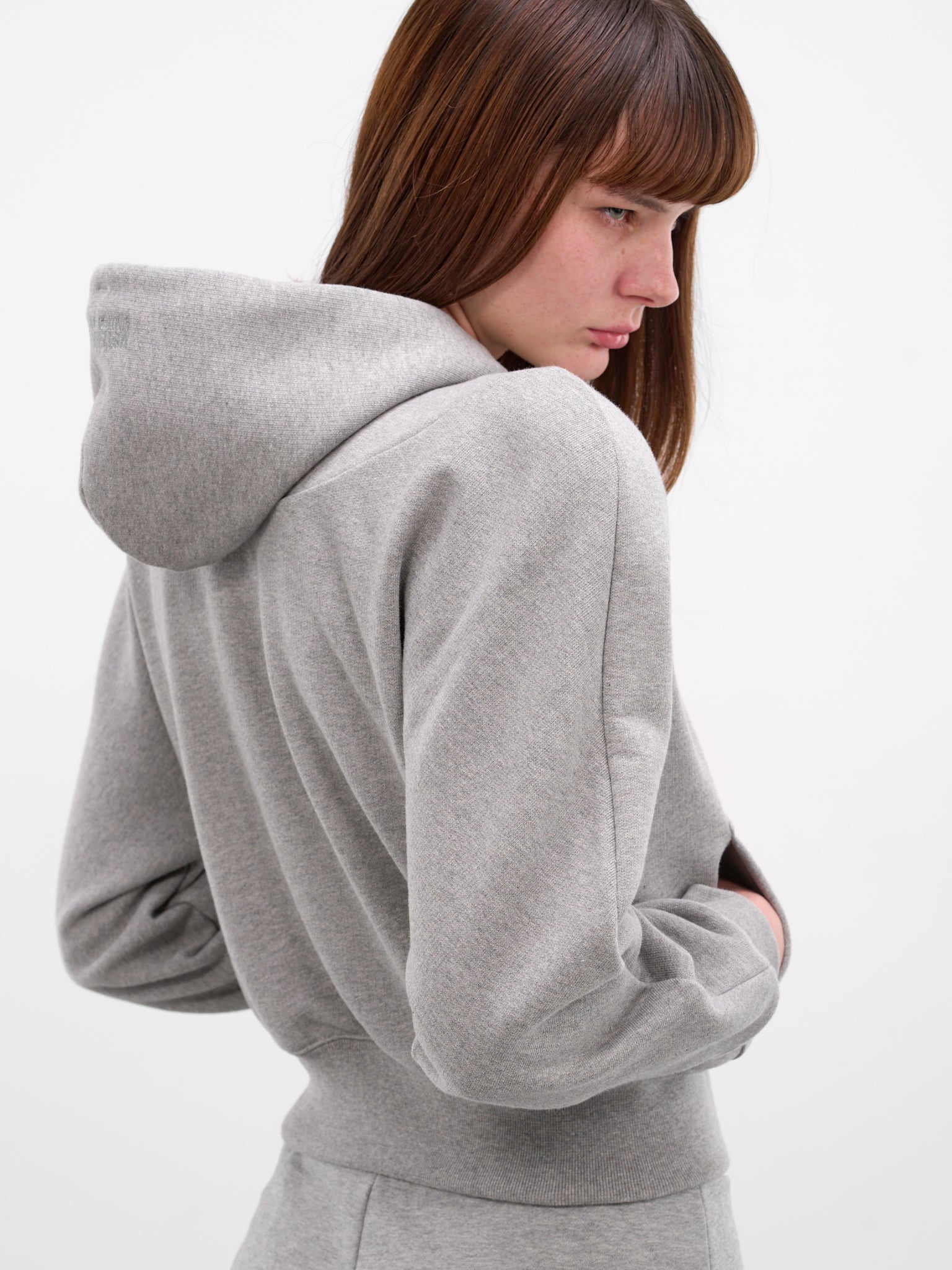 Gray Round Shoulders Zip Hoodie (WE76ZU503G-GREY-MELANGE)