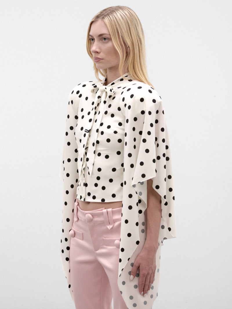 Round Shoulder Polka Dot Blouse (WH27BL133WD-WHITE-BLACK-POLKAD)