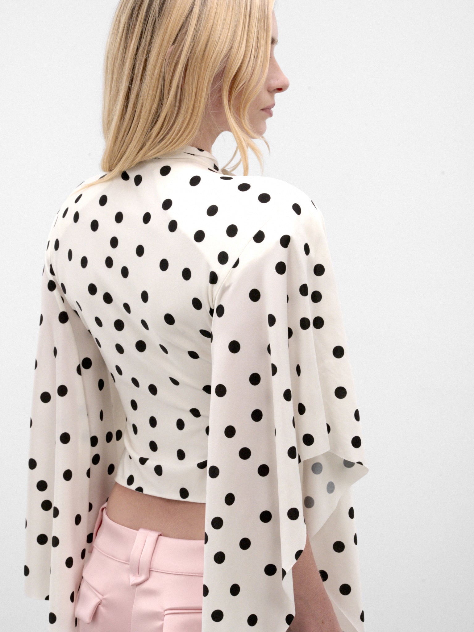 Round Shoulder Polka Dot Blouse (WH27BL133WD-WHITE-BLACK-POLKAD)