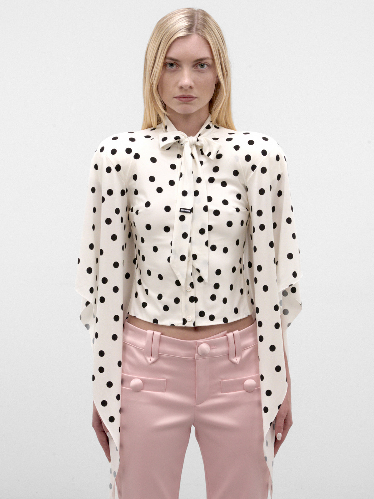 Round Shoulder Polka Dot Blouse (WH27BL133WD-WHITE-BLACK-POLKAD)
