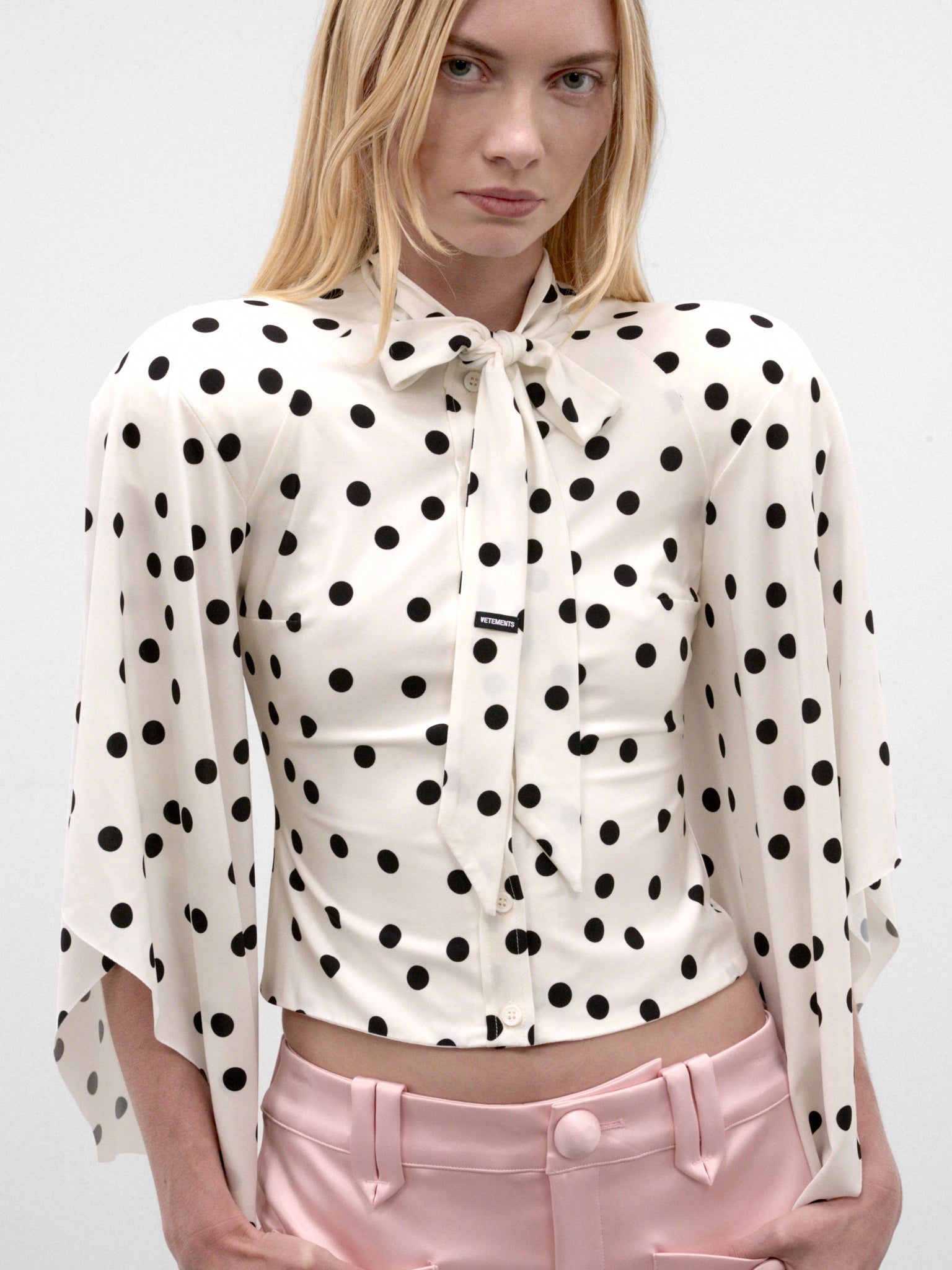 Round Shoulder Polka Dot Blouse (WH27BL133WD-WHITE-BLACK-POLKAD)
