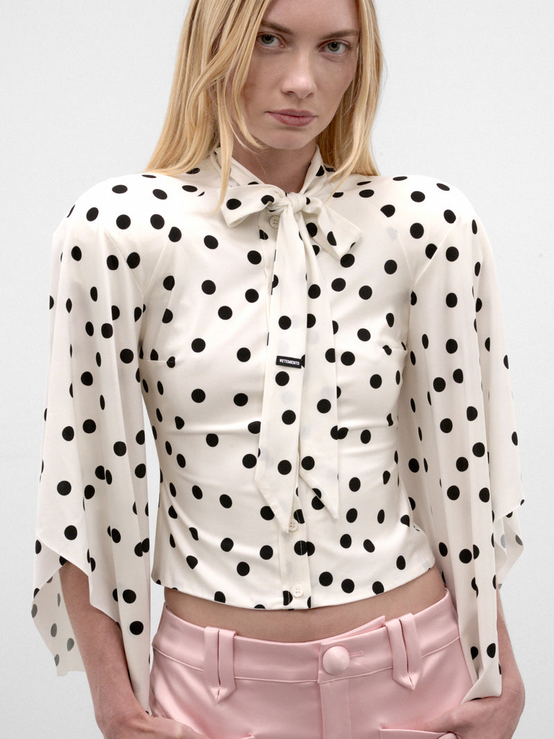 Round Shoulder Polka Dot Blouse (WH27BL133WD-WHITE-BLACK-POLKAD)