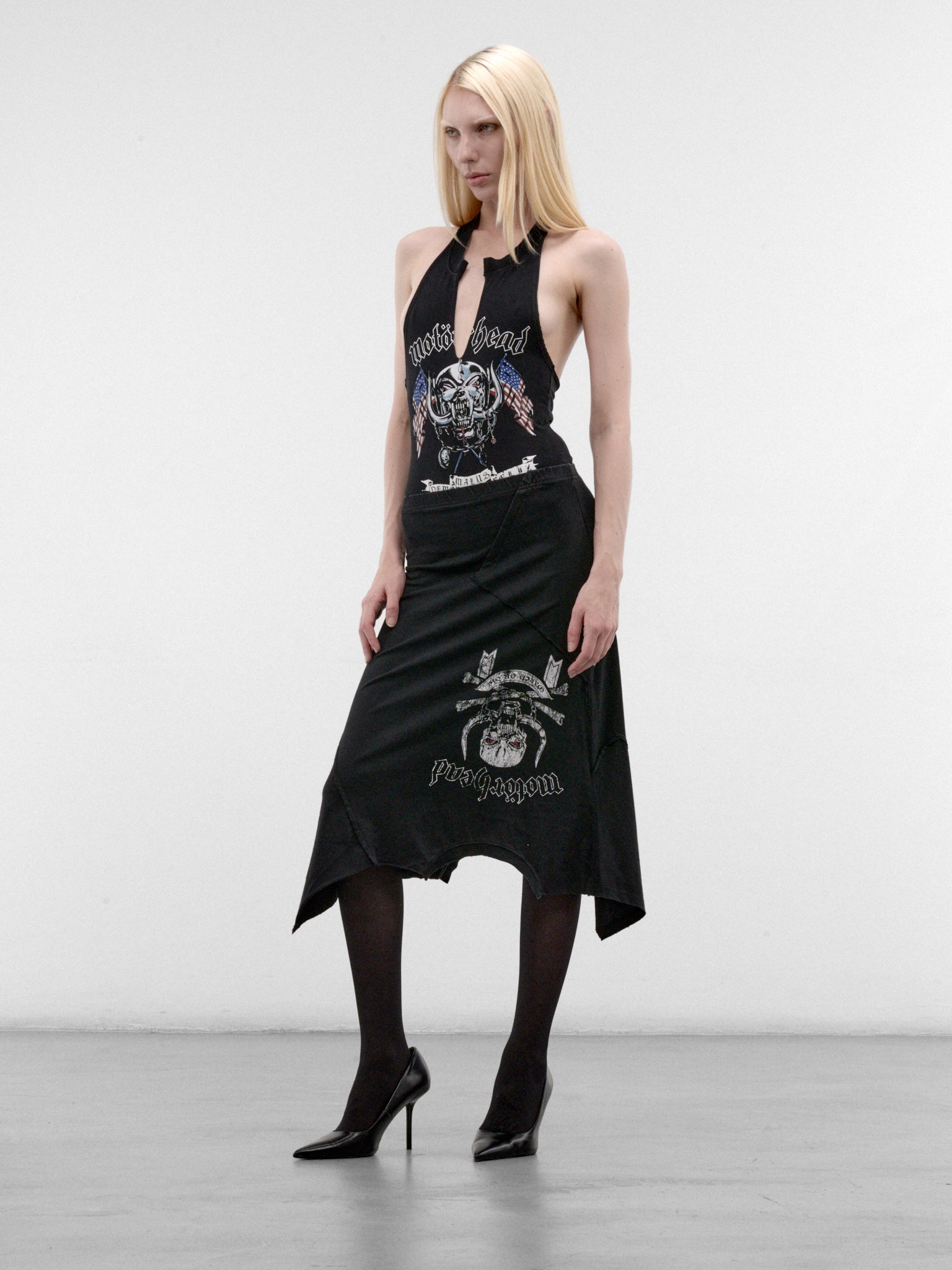Black Motorhead Upside-Down Midi Skirt (WH27SK246B-WASHED-BLACK)
