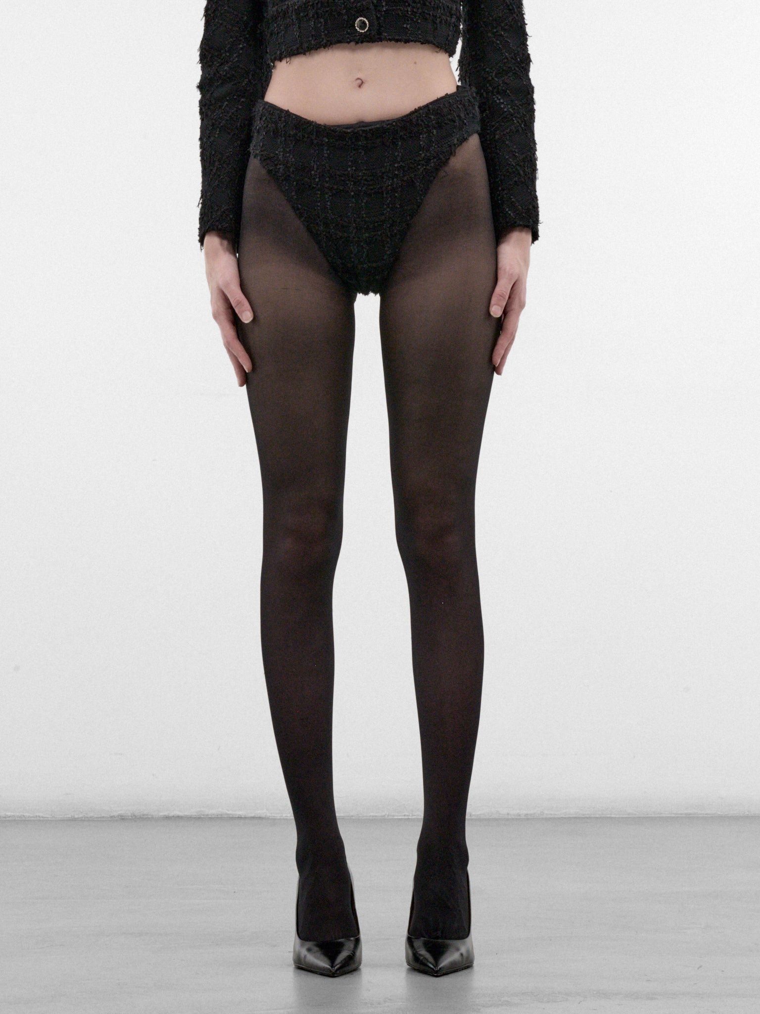 Black Checked Tweed Hot Pants (WH27SH030BC-BLACK-CHECKED)