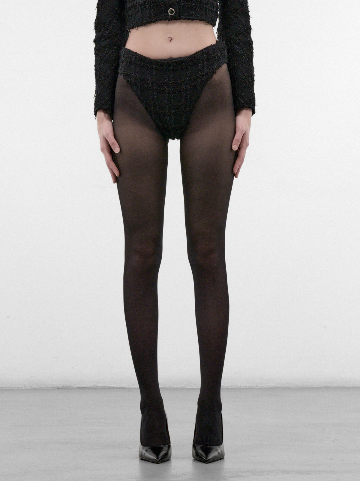 Black Checked Tweed Hot Pants (WH27SH030BC-BLACK-CHECKED)