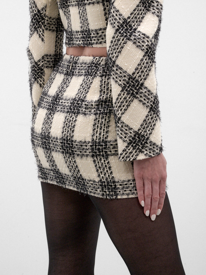 Checkered Tweed Mini Skirt (WH27SK026WC-WHITE-CHECKED)