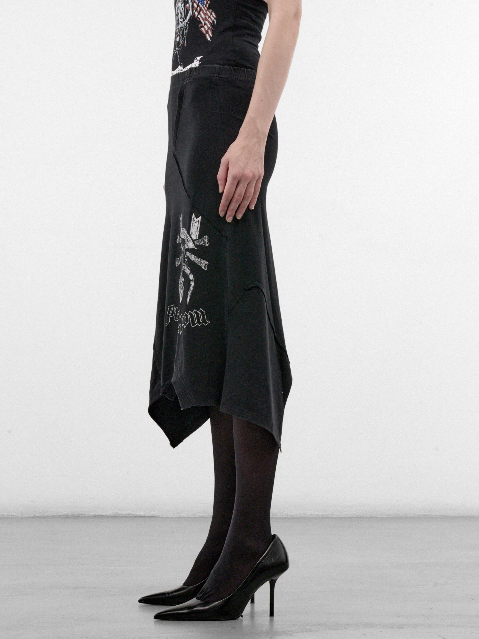 Black Motorhead Upside-Down Midi Skirt (WH27SK246B-WASHED-BLACK)