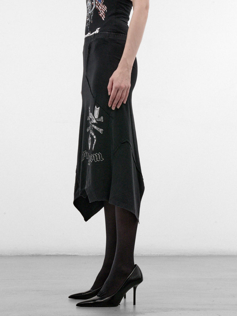 Black Motorhead Upside-Down Midi Skirt (WH27SK246B-WASHED-BLACK)