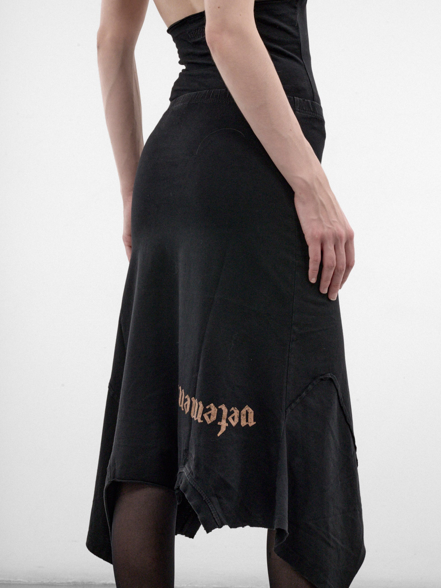 Black Motorhead Upside-Down Midi Skirt (WH27SK246B-WASHED-BLACK)