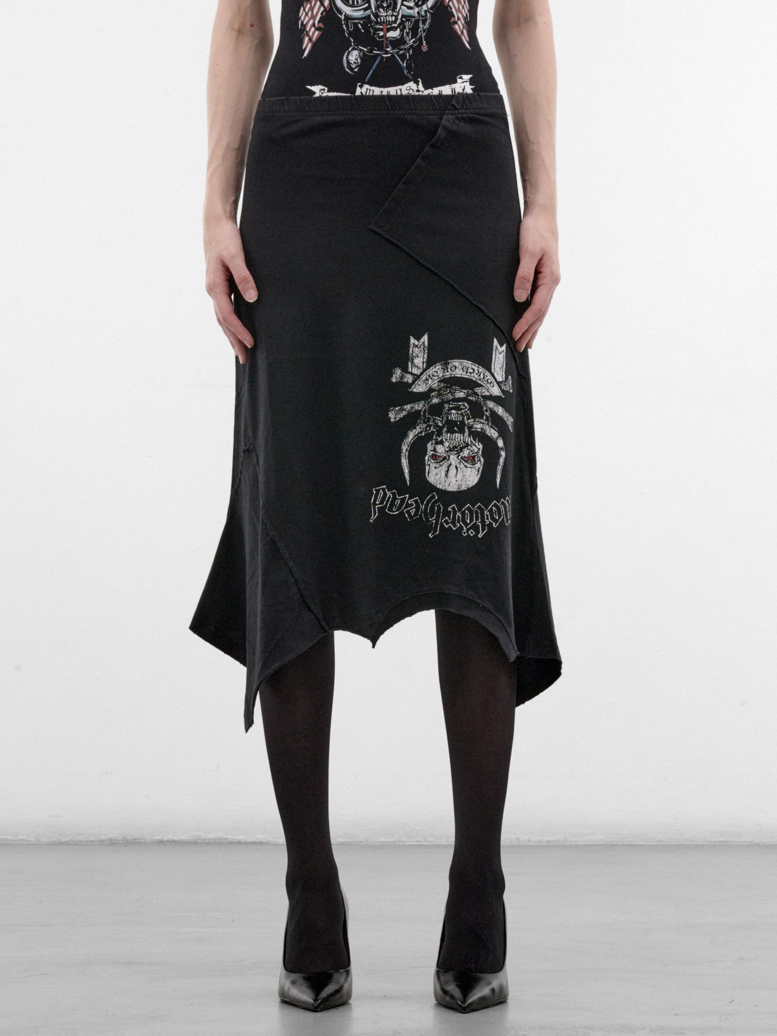 Black Motorhead Upside-Down Midi Skirt (WH27SK246B-WASHED-BLACK)