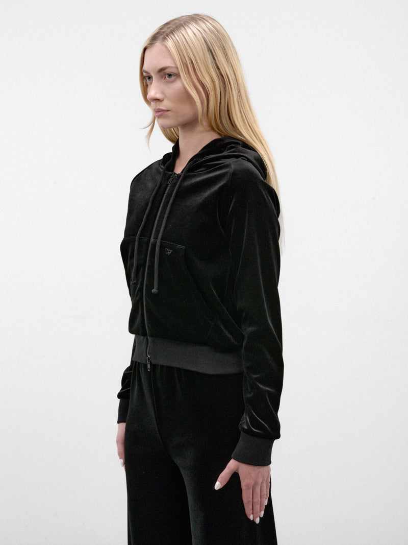Black Zip-Up Velvet Hoodie (WH27ZU118B-BLACK)