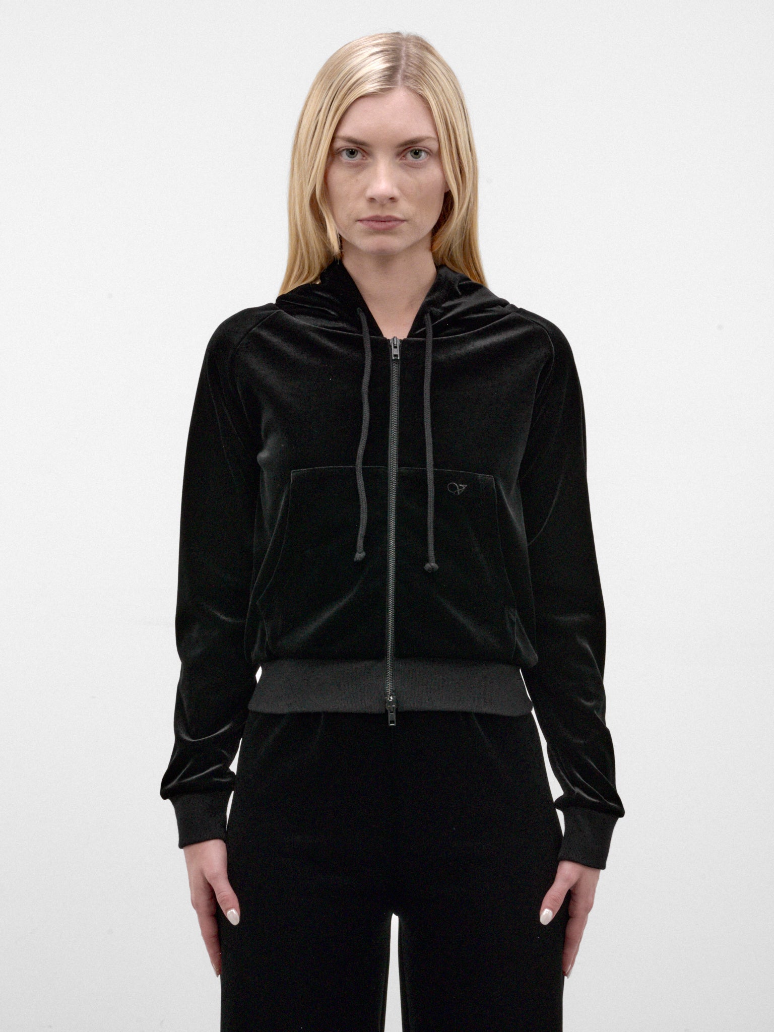 Black Zip-Up Velvet Hoodie (WH27ZU118B-BLACK)
