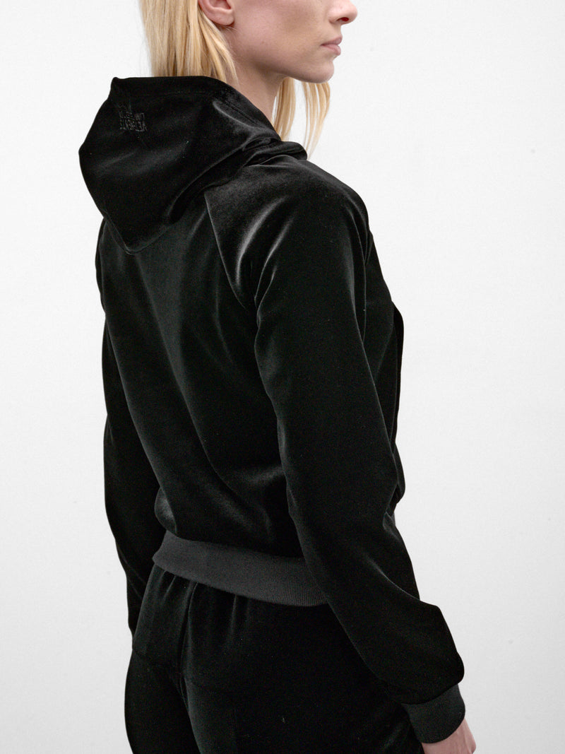 Black Zip-Up Velvet Hoodie (WH27ZU118B-BLACK)