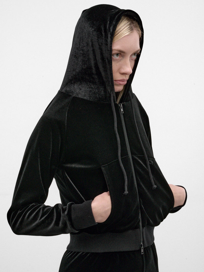 Black Zip-Up Velvet Hoodie (WH27ZU118B-BLACK)