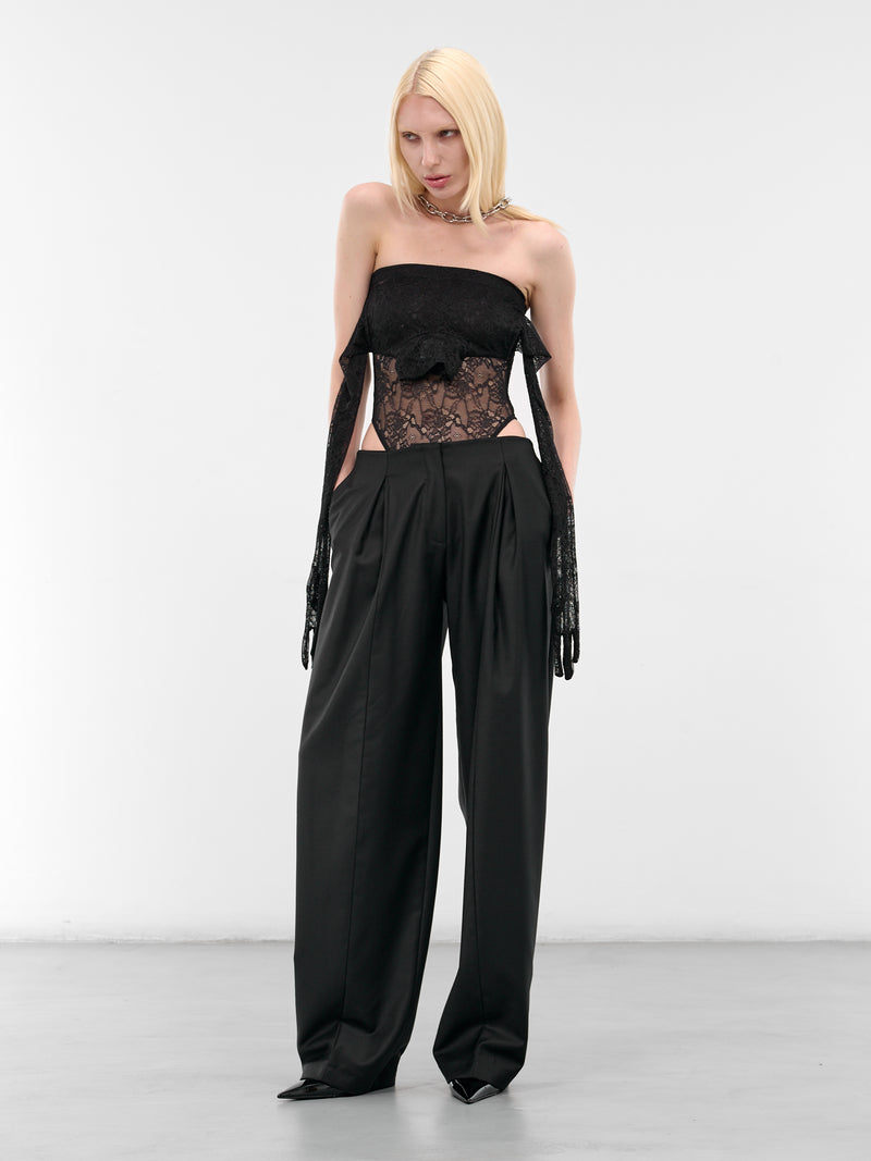 Black Lace Deconstructed Sleeve Bodysuit (WH76BD160B-BLACK)