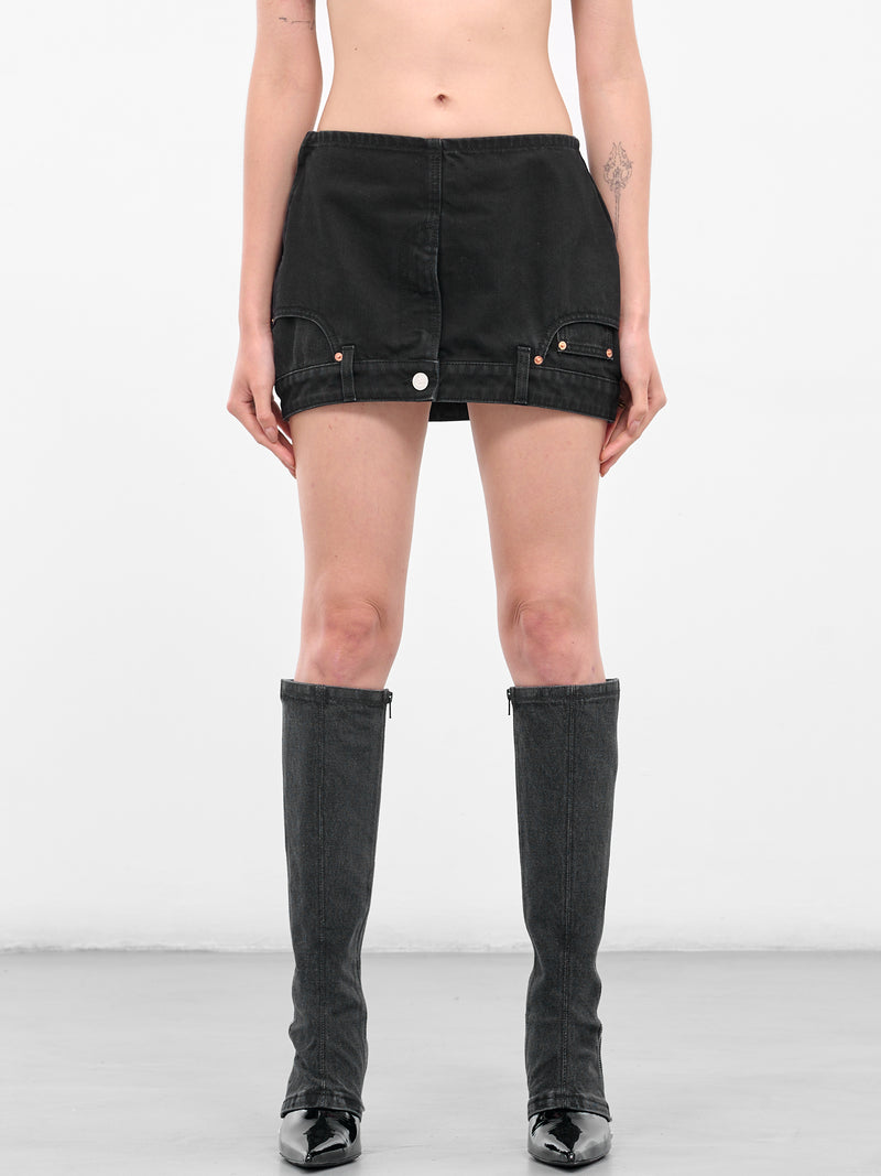 Black Upside-Down Denim Mini Skirt (WH76DK007VB-VINTAGE-BLACK)