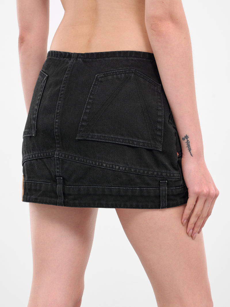Black Upside-Down Denim Mini Skirt (WH76DK007VB-VINTAGE-BLACK)