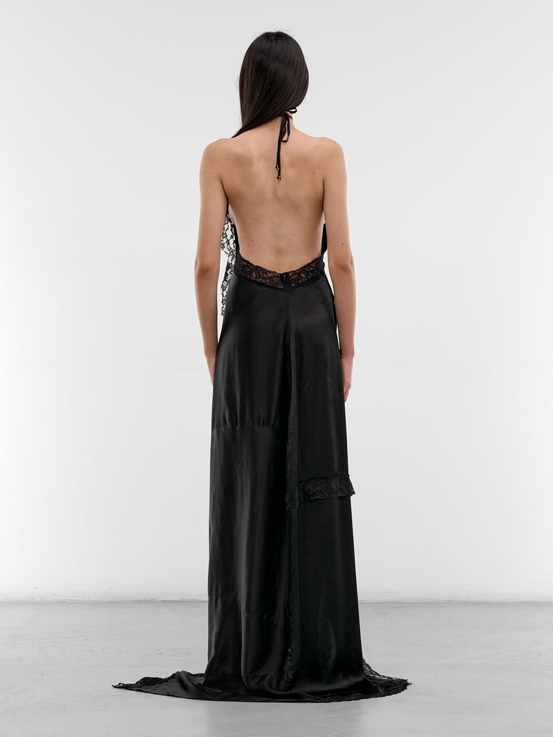 Black Reworked Lingerie Asymmetric Gown (WH76DR890B-BLACK)