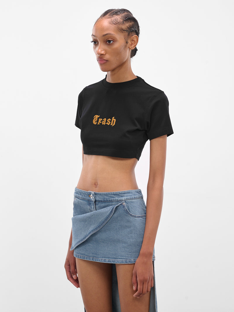 Trash Embroidered Crop Tee (WH76TR520B-BLACK)