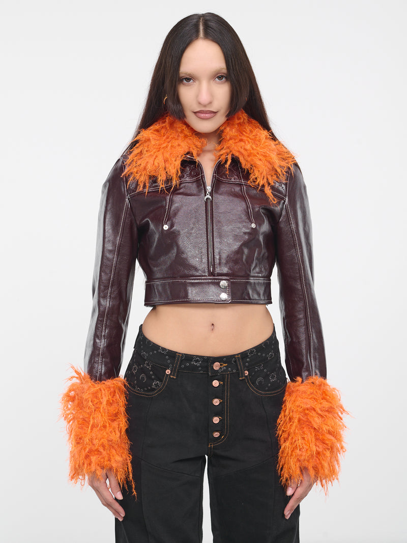 Embossed Leather Jacket (WJA020-CLEA0004-RD70-BURGUNDY)