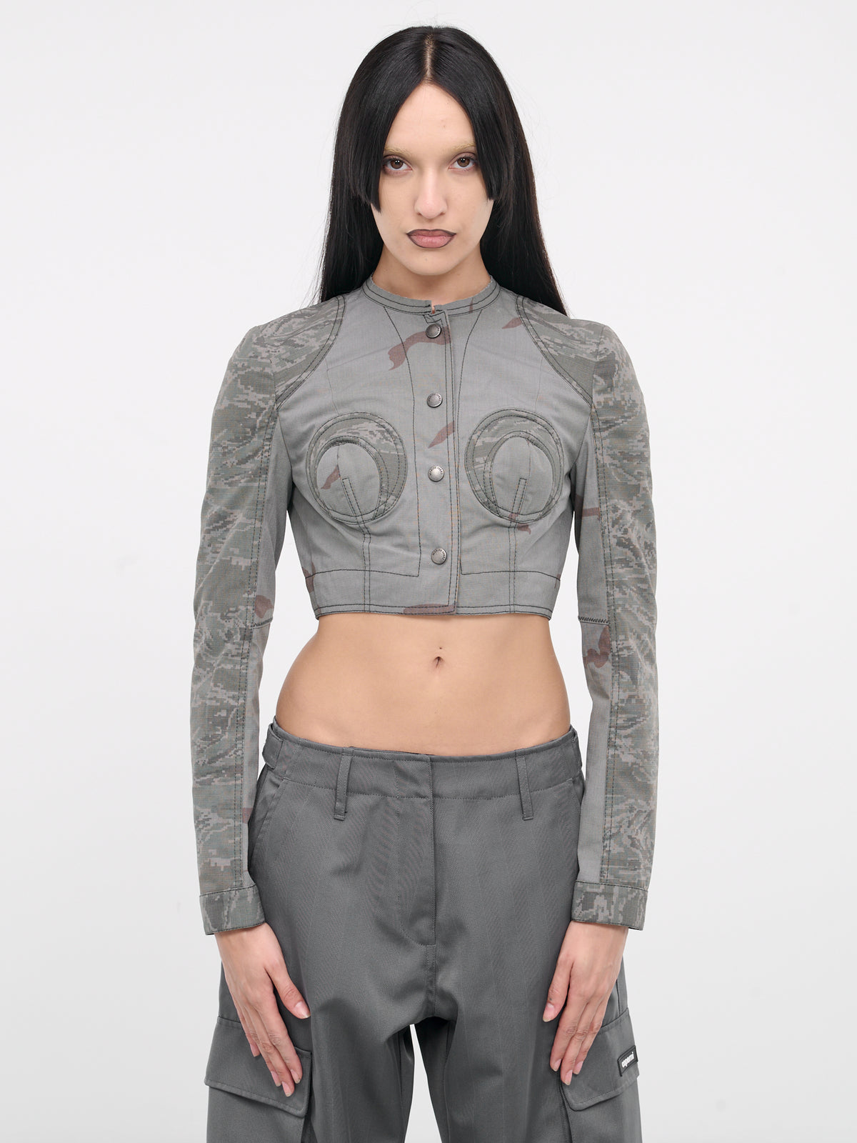 Regenerated Camo Crop Jacket (WJA043-DWOV0017-DARK-GREY)